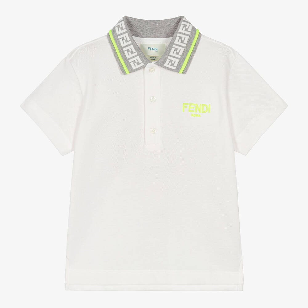 Fendi - Boys White Cotton Polo Shirt | Childrensalon