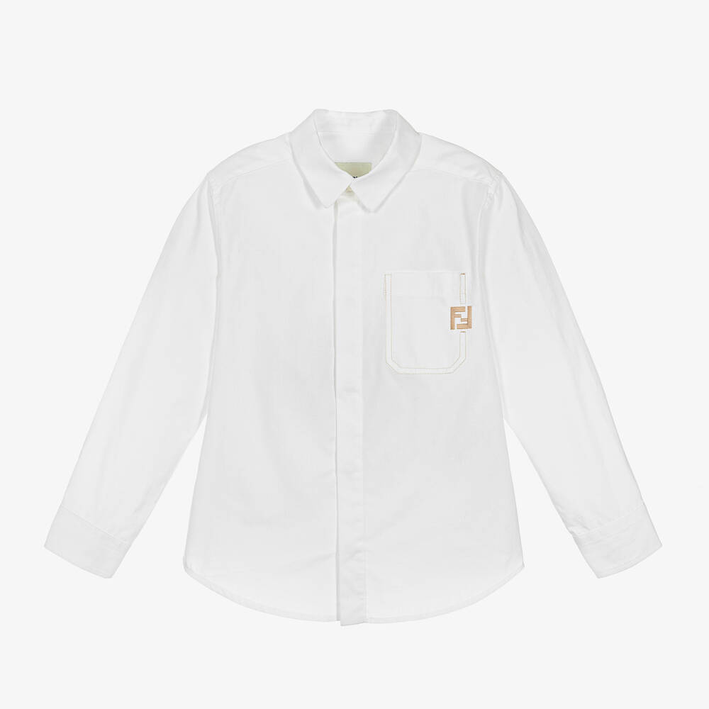 Fendi - Boys White Embroidered Cotton FF Shirt | Childrensalon