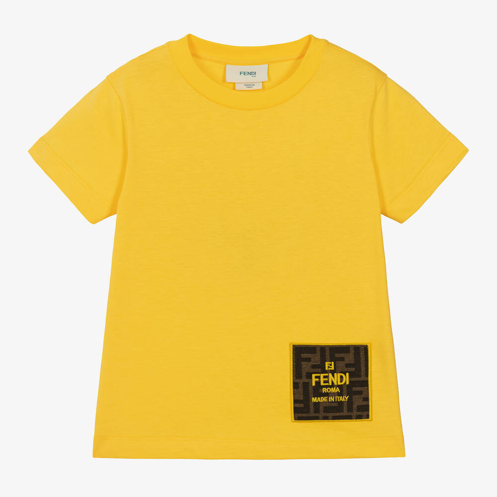 Fendi Kids' Boys Yellow Cotton Appliqué T-shirt