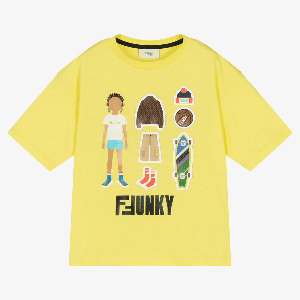 Fendi Kids' Boys Yellow Cotton T-shirt