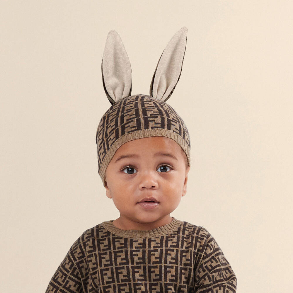 Fendi - Brown FF Logo Baby Hat 