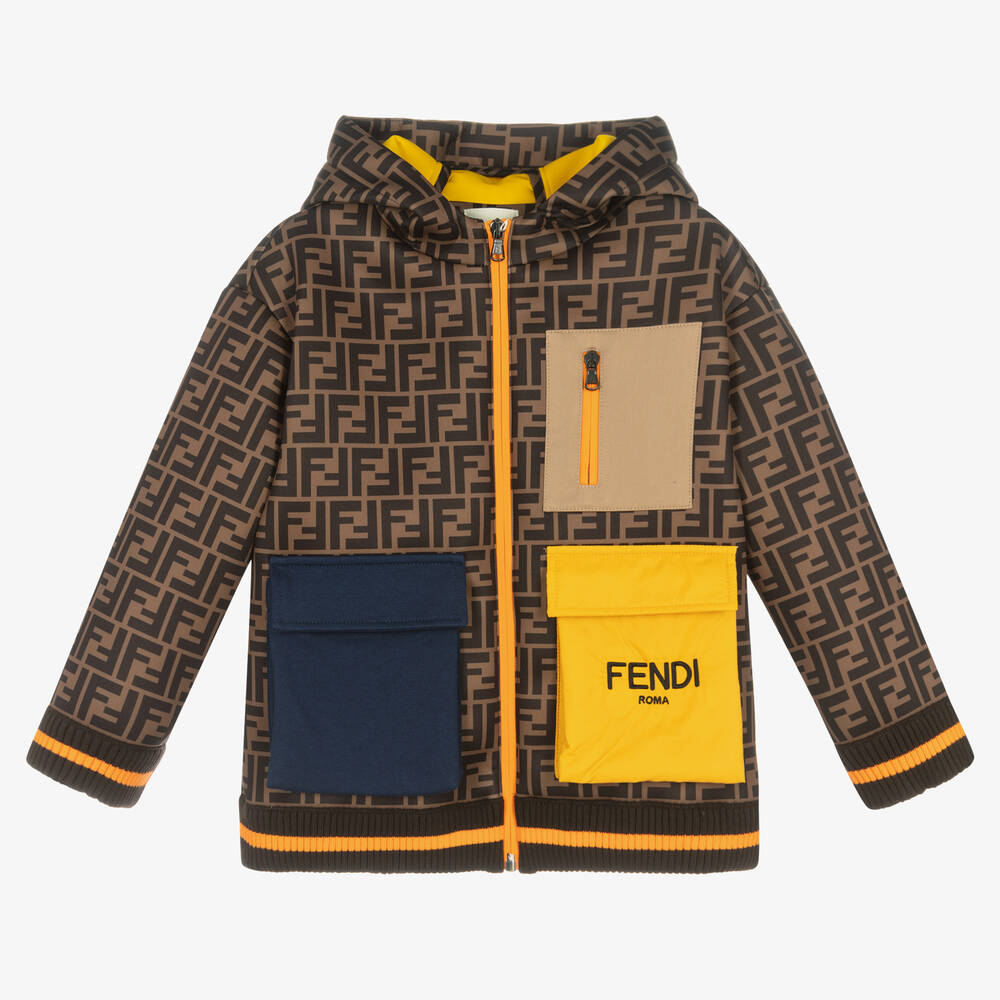 Fendi - Brown FF Logo Colour Block Jacket | Childrensalon