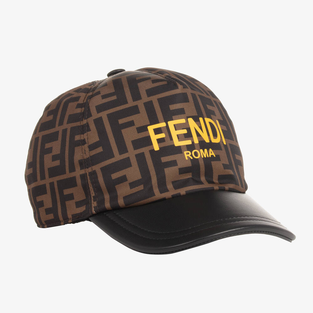 Fendi - Коричневая кожаная бейсболка с принтом FF | Childrensalon