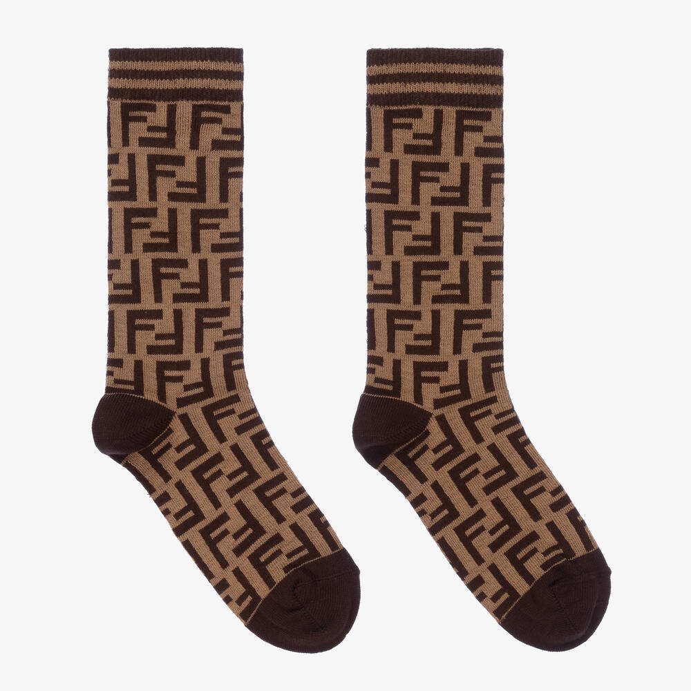 Fendi - Brown FF Logo Socks | Childrensalon