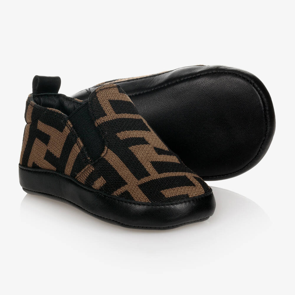Fendi - Brown FF Pre-Walker Shoes | Childrensalon