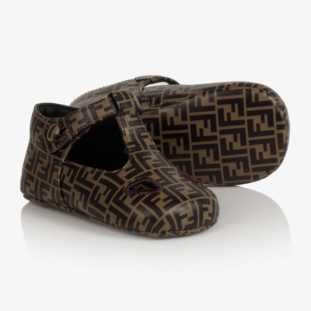 Fendi - Brown Leather FF Baby Shoes | Childrensalon