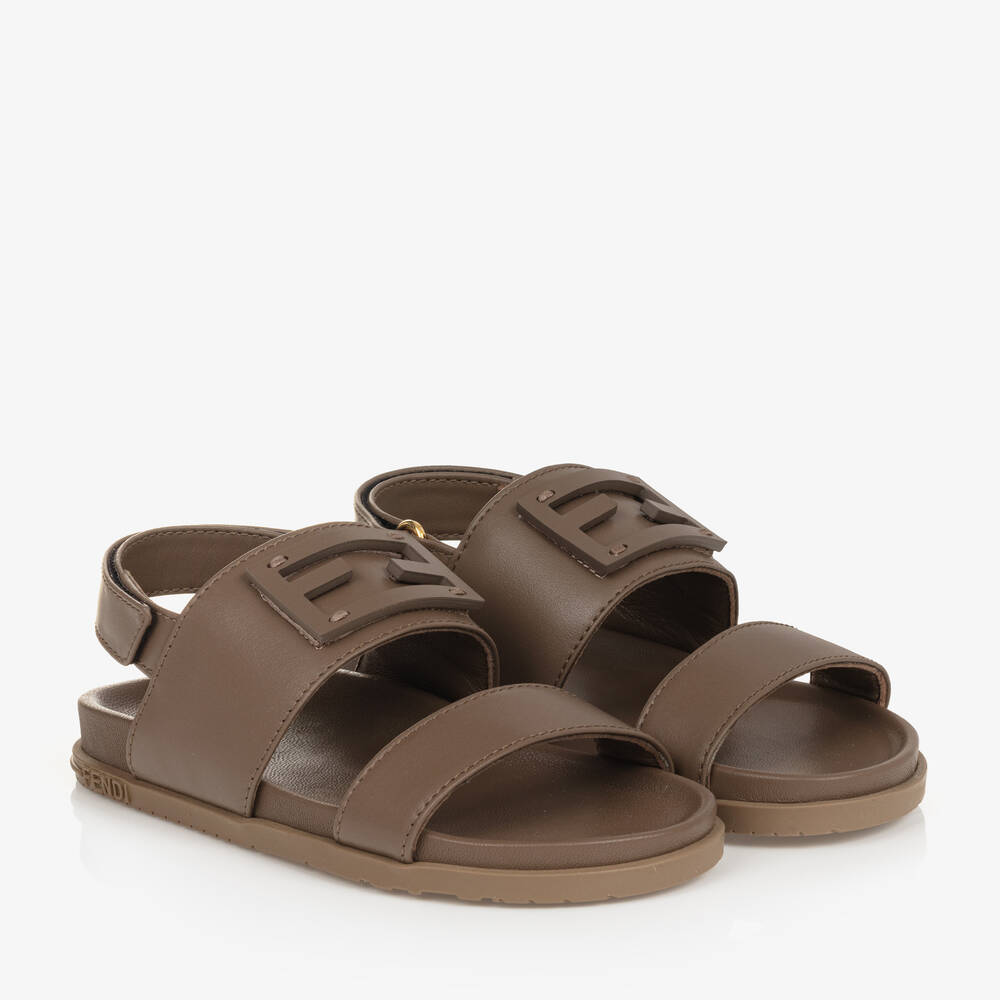 Fendi - Brown Leather FF Sandals | Childrensalon