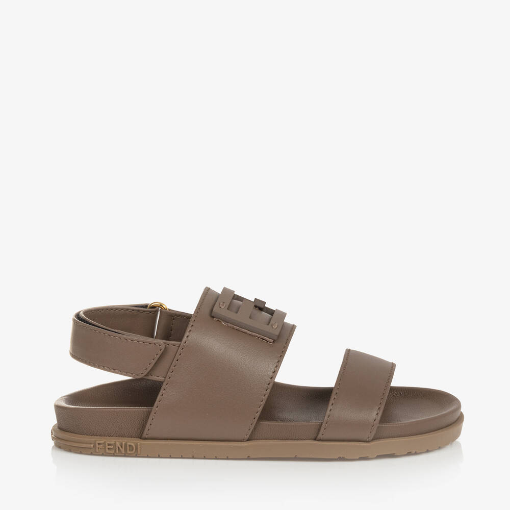 Fendi Brown Leather Ff Sandals
