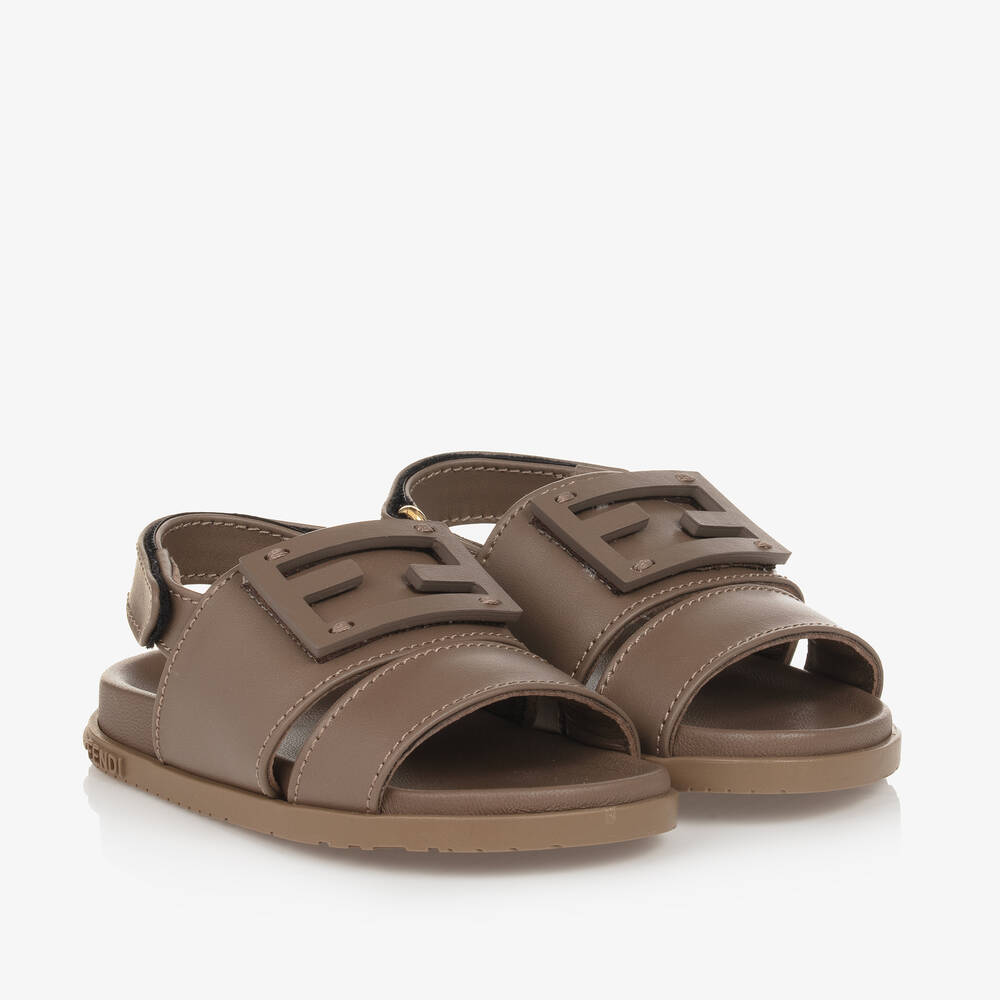 Fendi - Brown Leather FF Sandals | Childrensalon