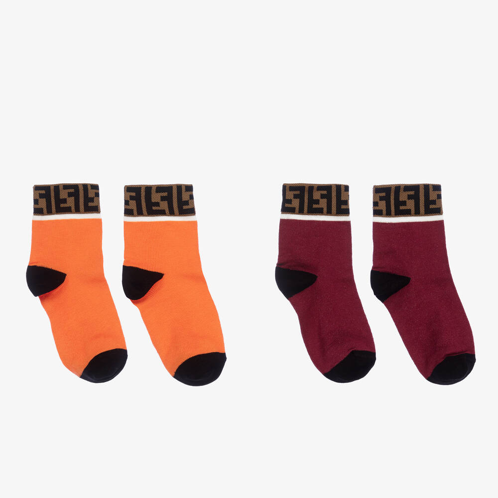 Fendi - Хлопковые носки с логотипом FF (2пары) | Childrensalon