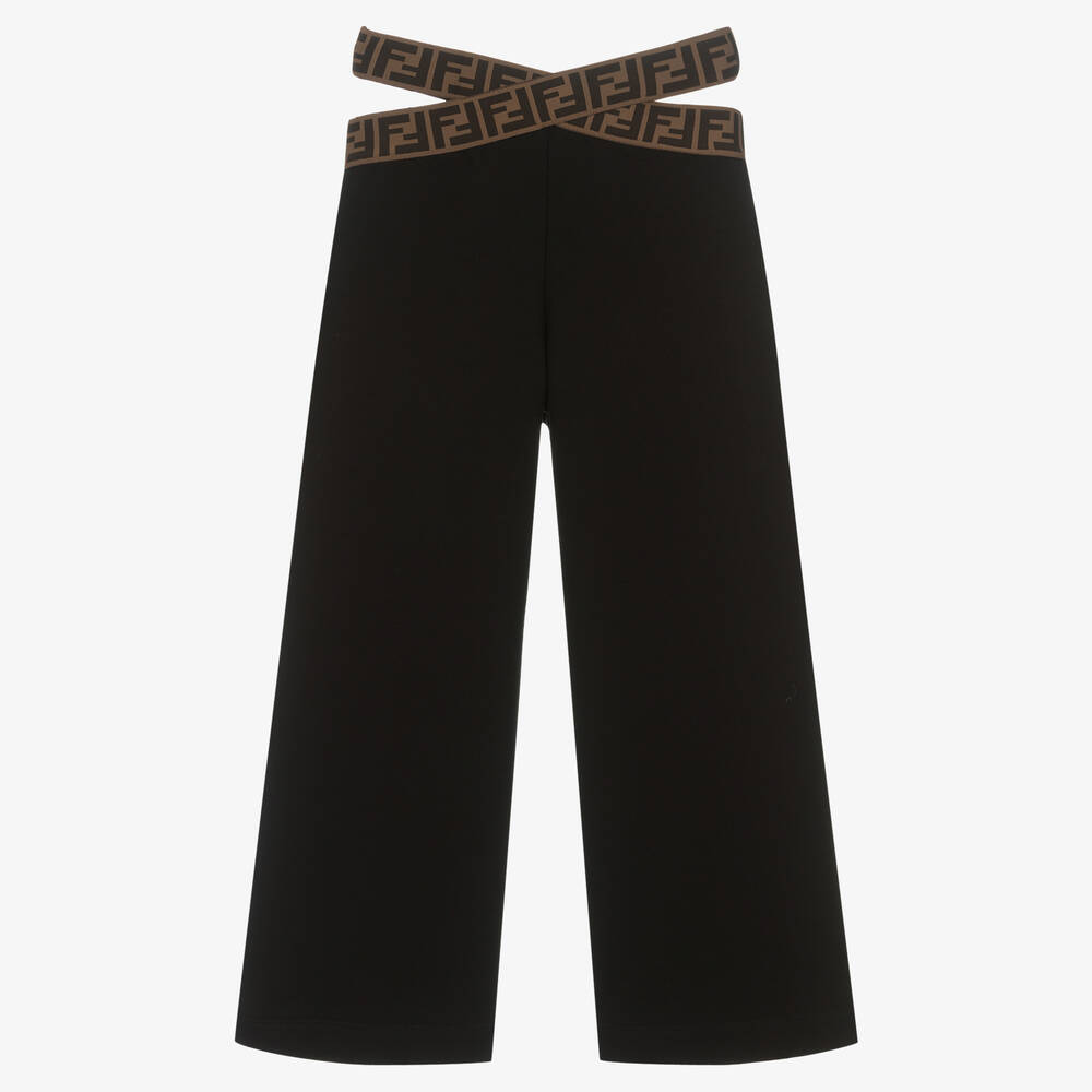 Fendi - Girls Black Cotton FF Logo Trousers | Childrensalon