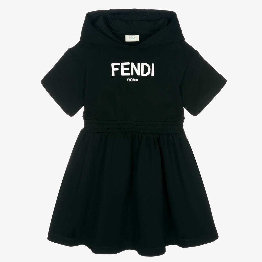Fendi - Girls Black Cotton Jersey Dress | Childrensalon