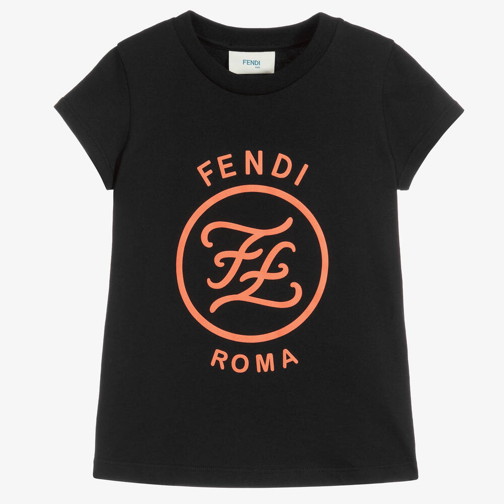Fendi Kids' Girls Black Cotton T-shirt
