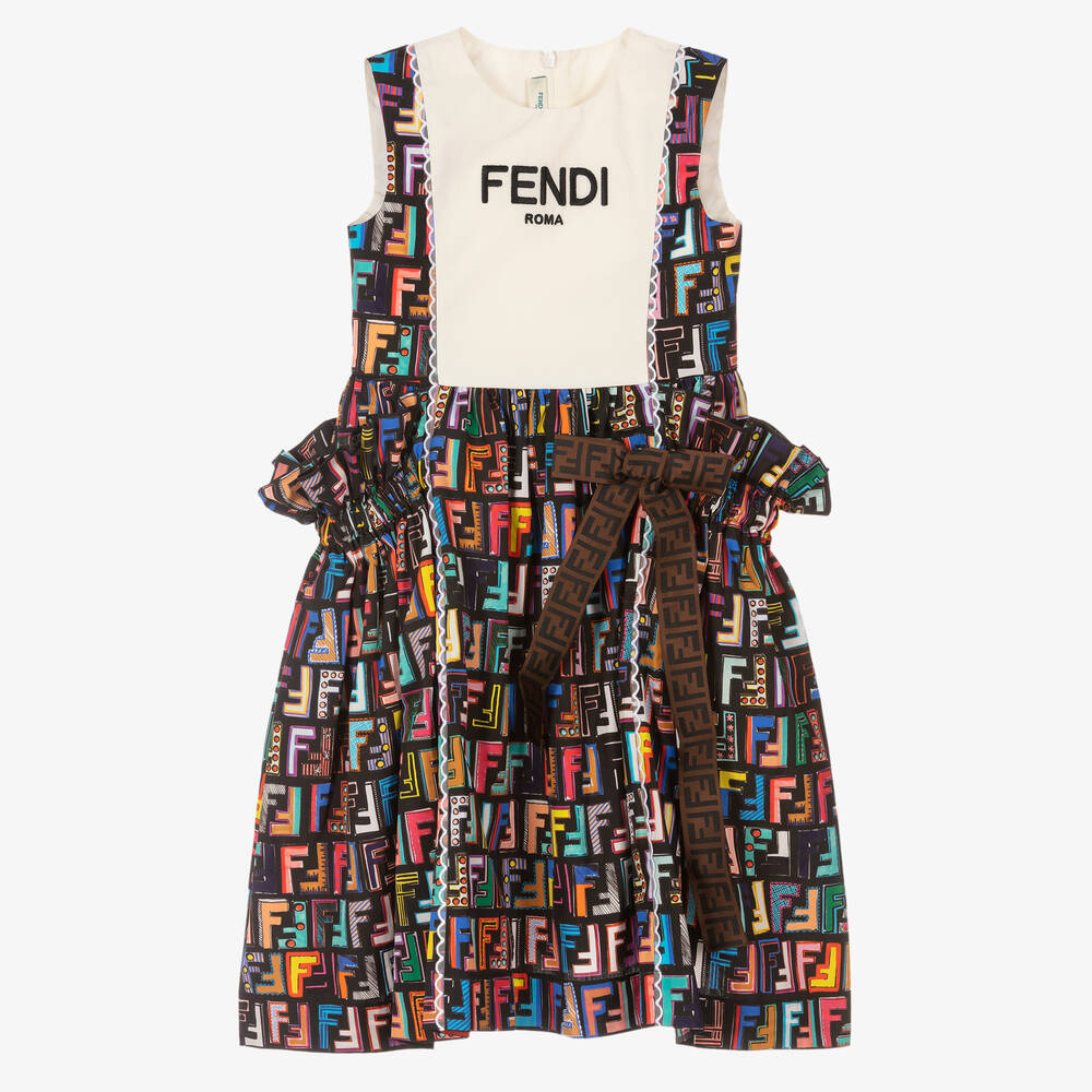Fendi - Girls Black FF Cotton Dress  | Childrensalon
