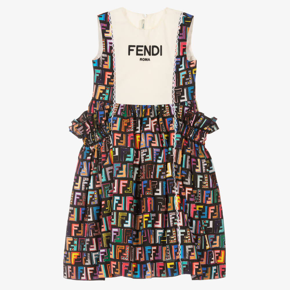Fendi - Girls Black FF Cotton Dress | Childrensalon