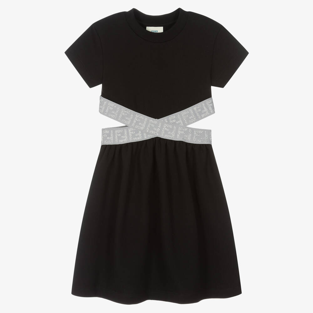 Fendi - Girls Black & Silver FF Cut-Out Dress | Childrensalon