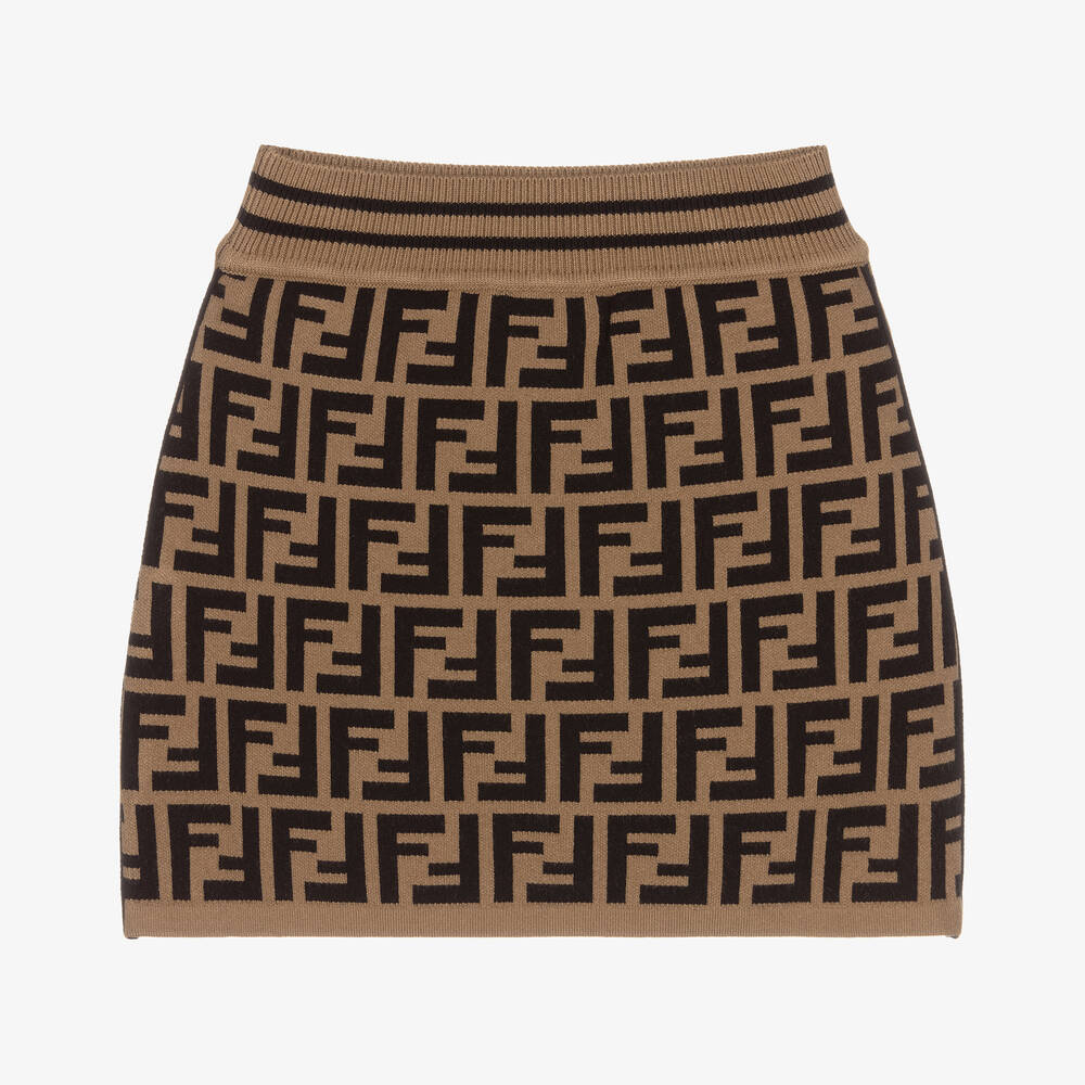 Fendi - Girls Brown FF Knitted Skirt | Childrensalon