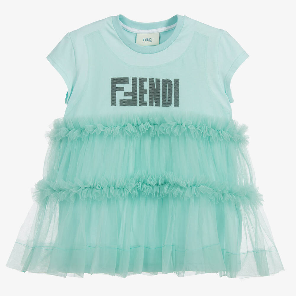 Fendi Kids' Girls Cotton & Tulle T-shirt In Blue