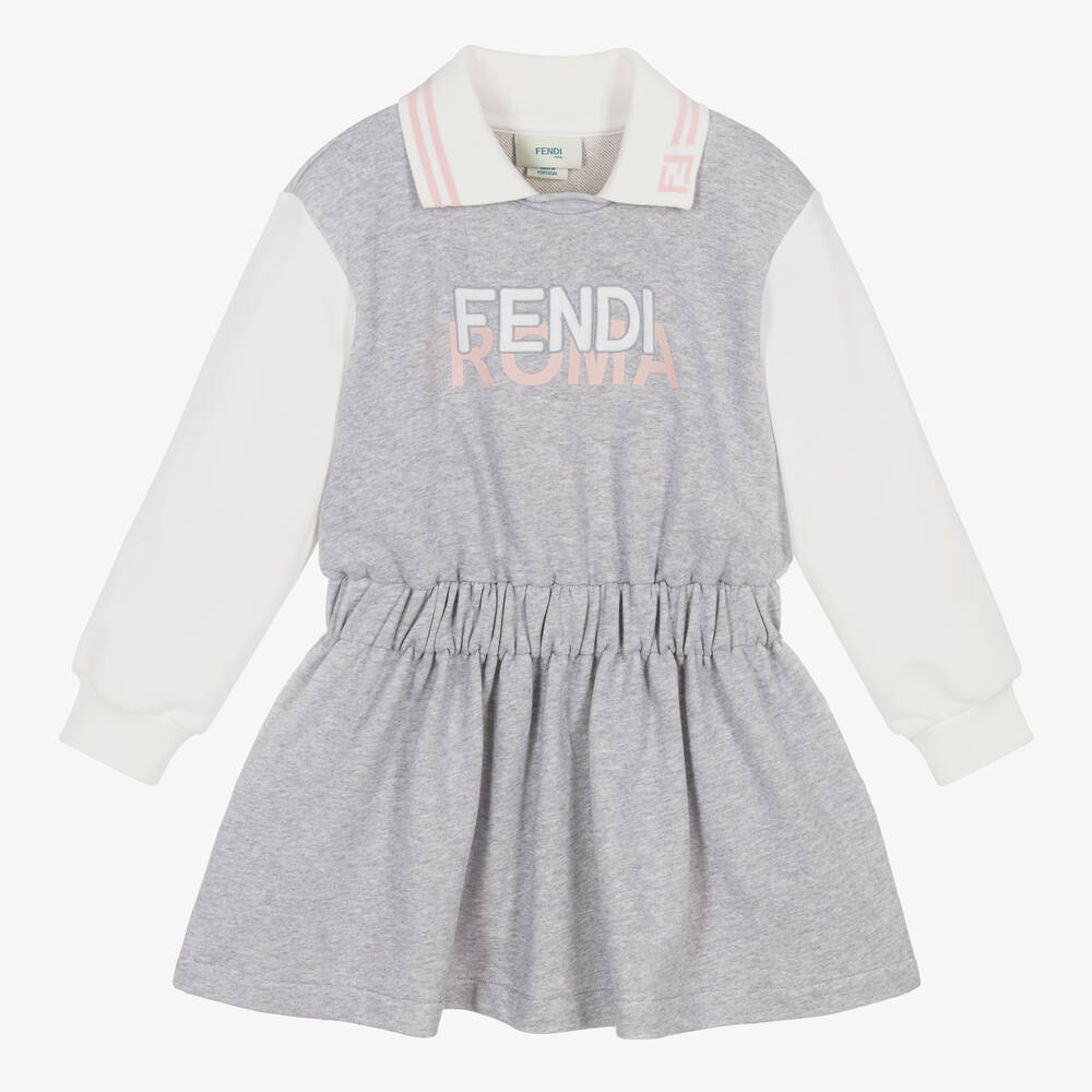 Fendi - Girls Grey Marl Cotton Jersey Dress | Childrensalon