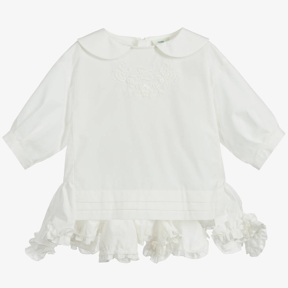 Fendi Kids' Girls Ivory Cotton Blouse In White