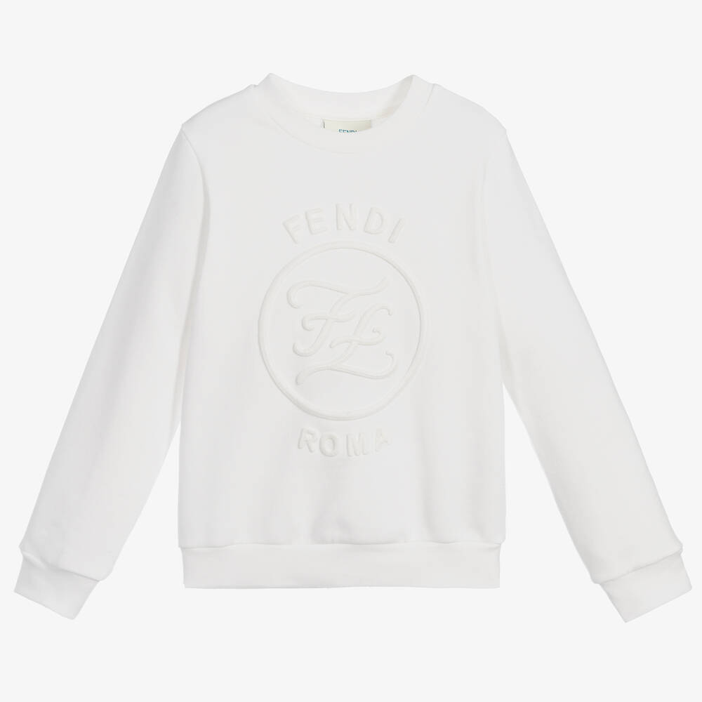 Fendi Kids' Girls Ivory Cotton Sweatshirt In White