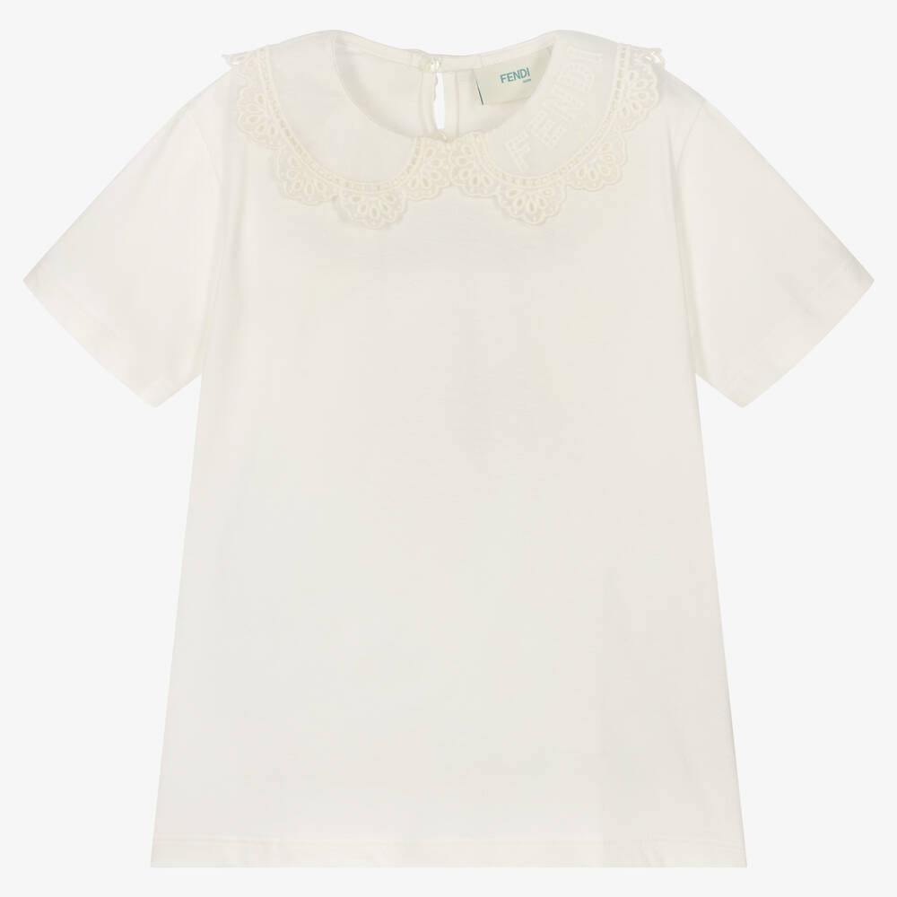 Fendi Kids' Girls Ivory Cotton T-shirt In White
