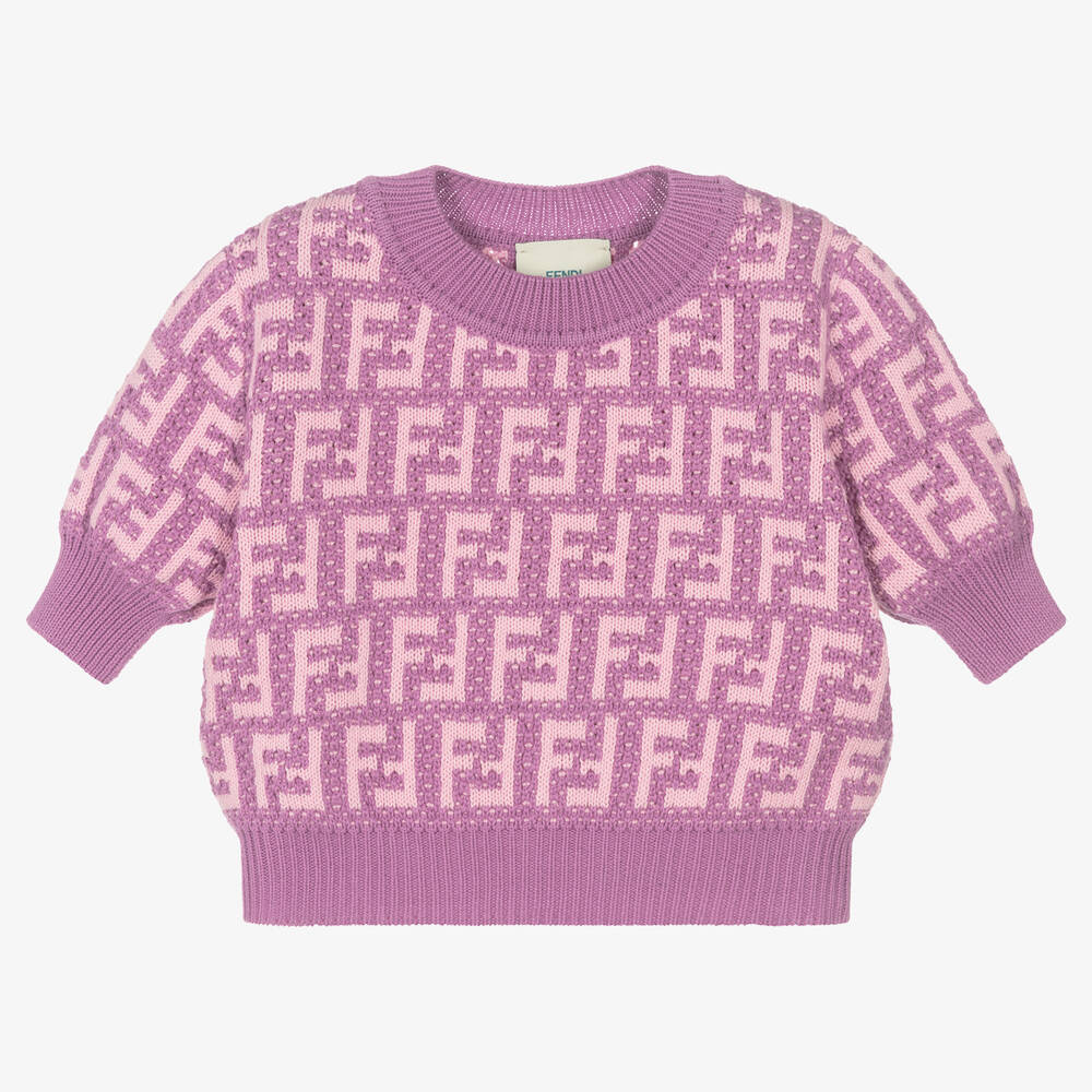 Fendi - Girls Lilac FF Logo Cotton Sweater  | Childrensalon