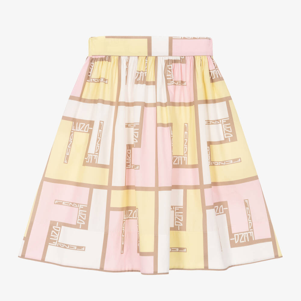 Fendi - Girls Long Yellow Cotton FF Logo Skirt | Childrensalon