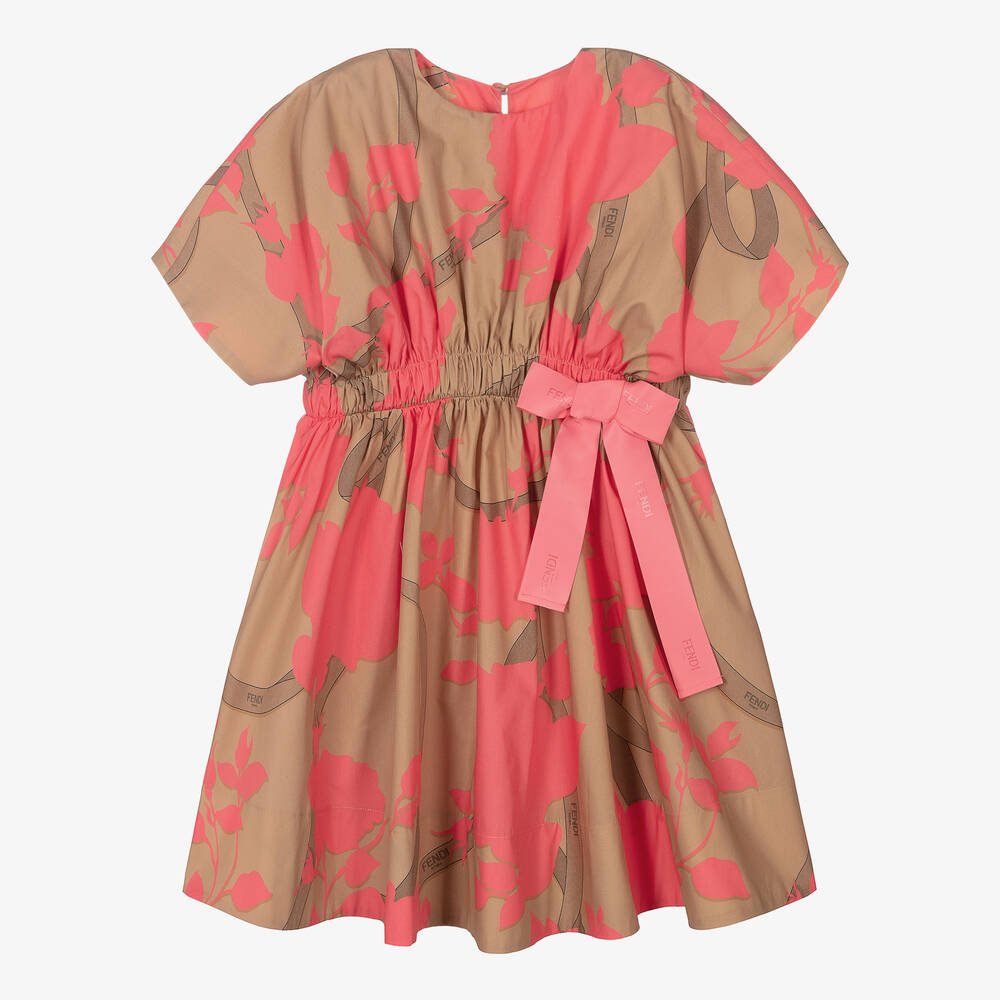 Fendi - Girls Pink & Beige Cotton Logo Dress | Childrensalon