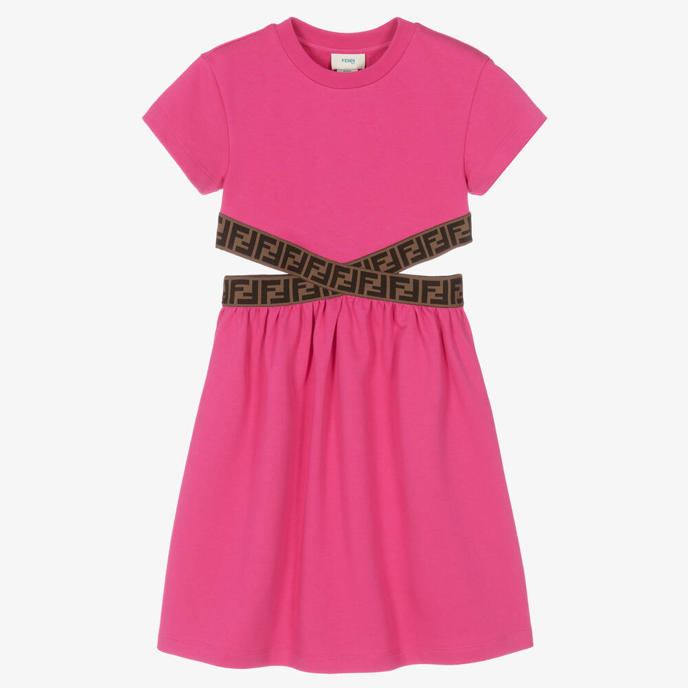 Fendi Kids' Girls Pink & Beige Ff Cut-out Dress