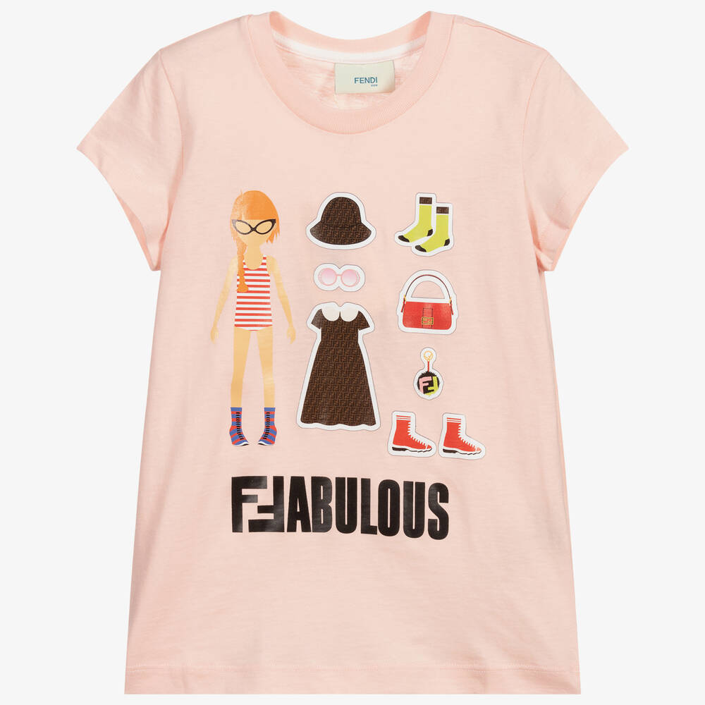 Fendi Kids' Girls Pink Cotton Logo T-shirt