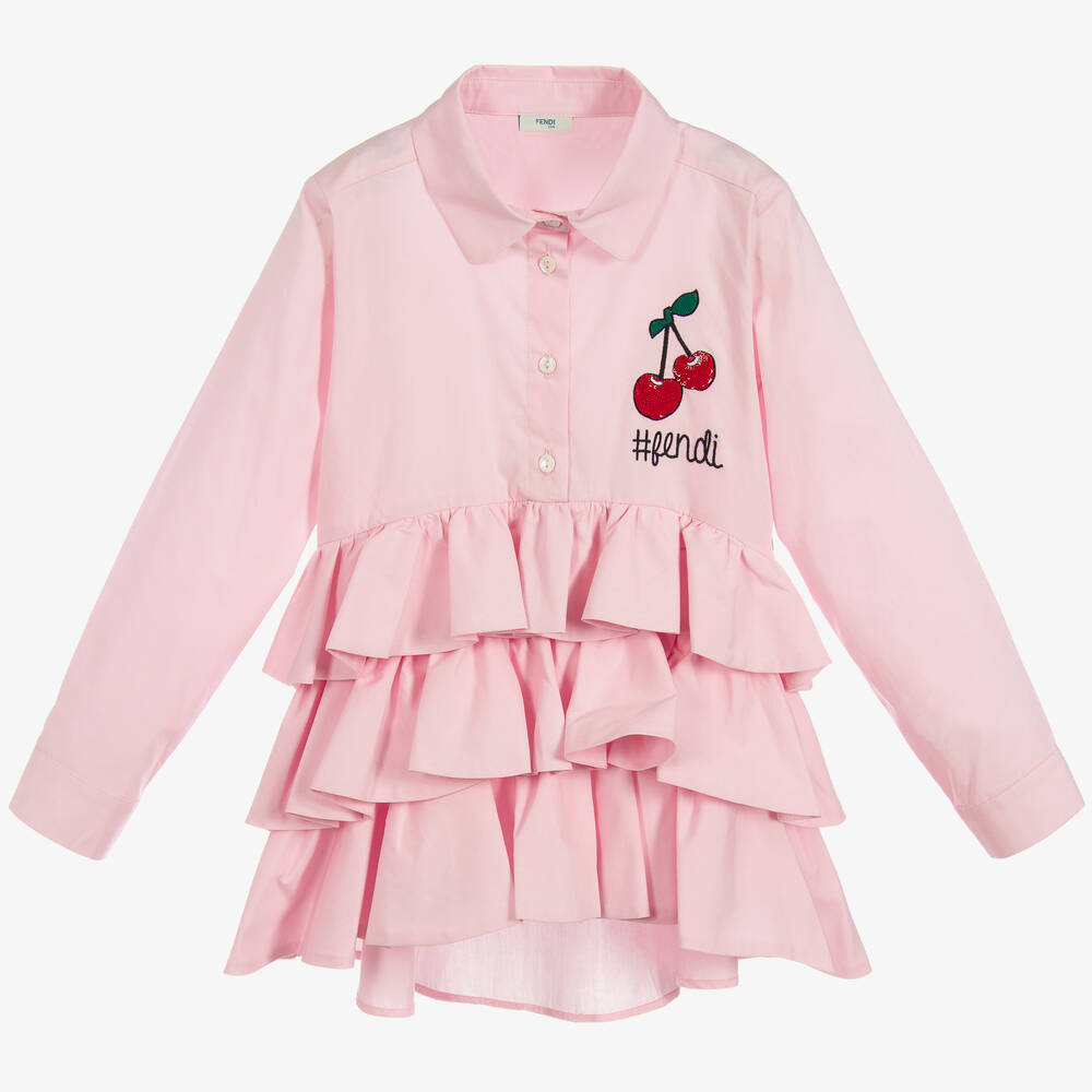 Fendi Kids' Girls Pink Cotton Ruffle Shirt