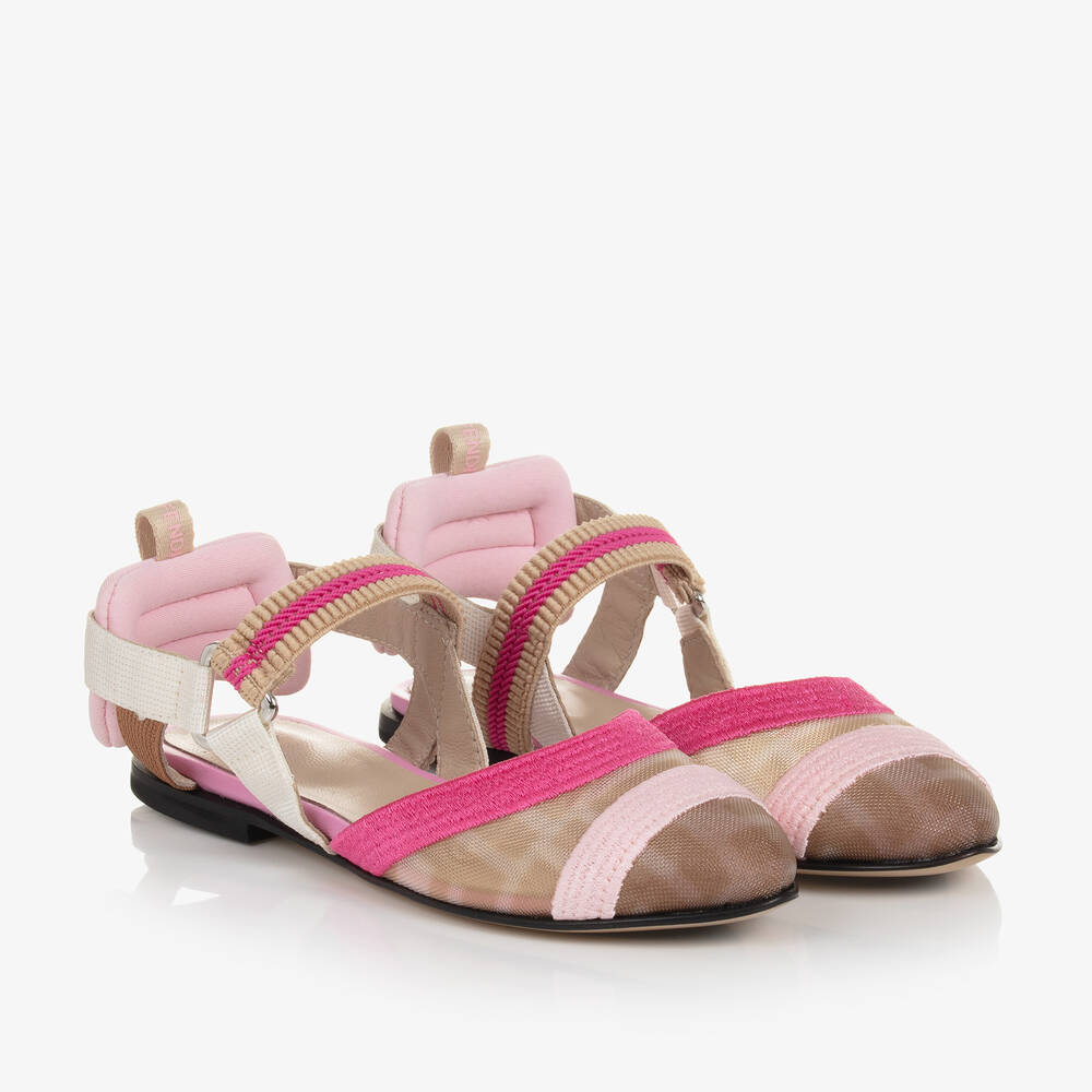Fendi - Girls Pink & Ivory FF Shoes | Childrensalon