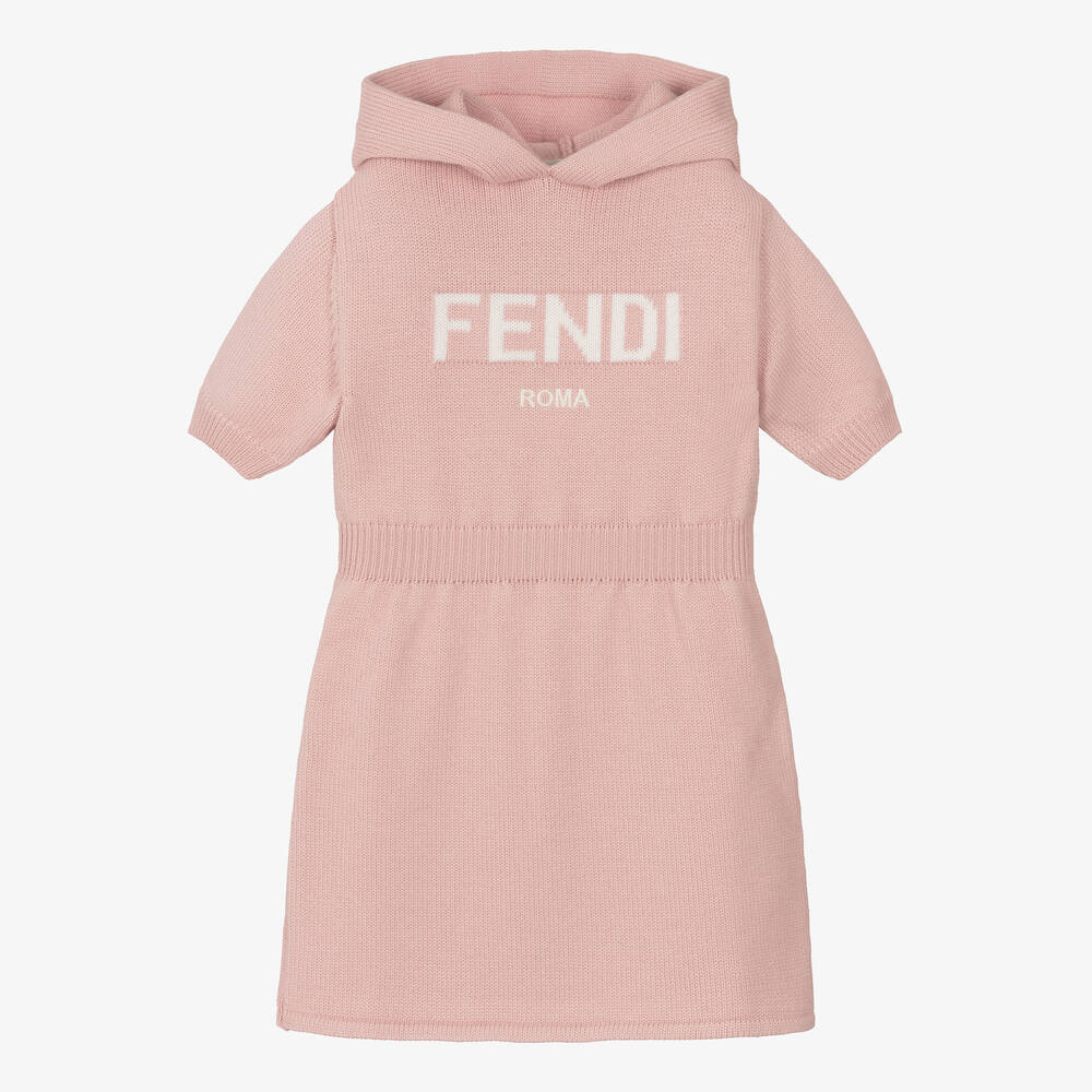 Fendi - Girls Pink Knitted Wool Dress | Childrensalon