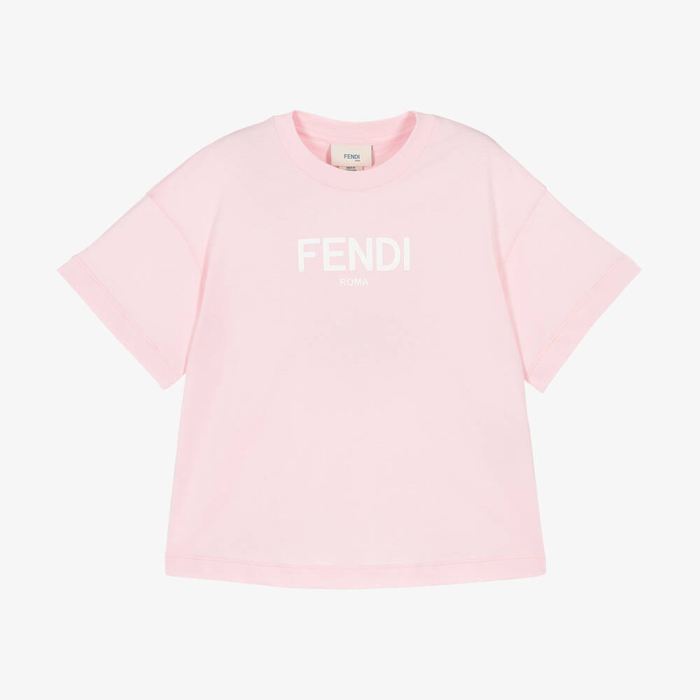 Fendi - Girls Pink Roma Cotton T-Shirt | Childrensalon