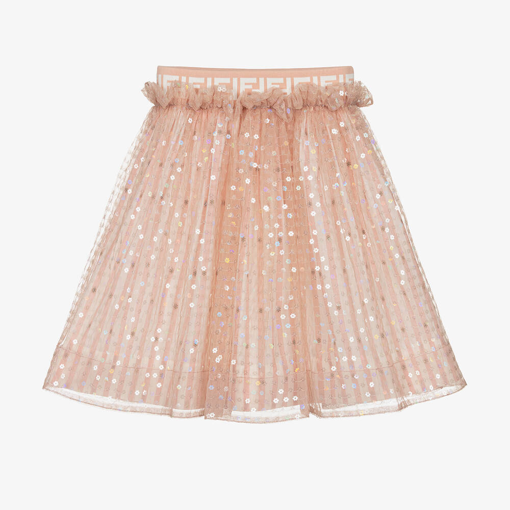 Fendi - Girls Pink Sequin Tulle Skirt  | Childrensalon