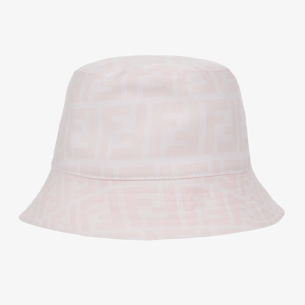 Fendi Kids' Girls Pink & White Ff Logo Bucket Hat