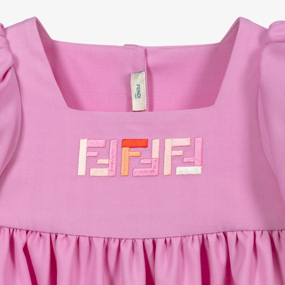 Fendi - Girls Pink Wool FF Logo Dress | Childrensalon