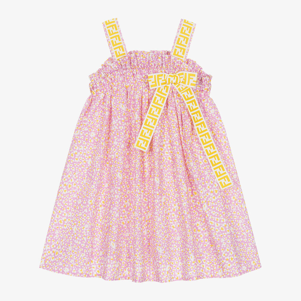 Fendi - Girls Pink & Yellow Cotton Dress | Childrensalon