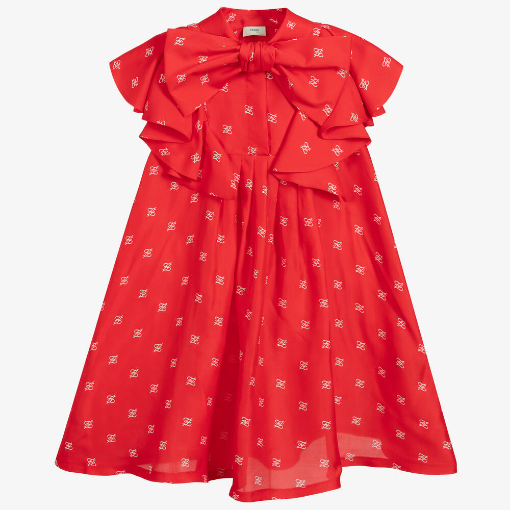 Fendi Kids' Girls Red Logo Dress