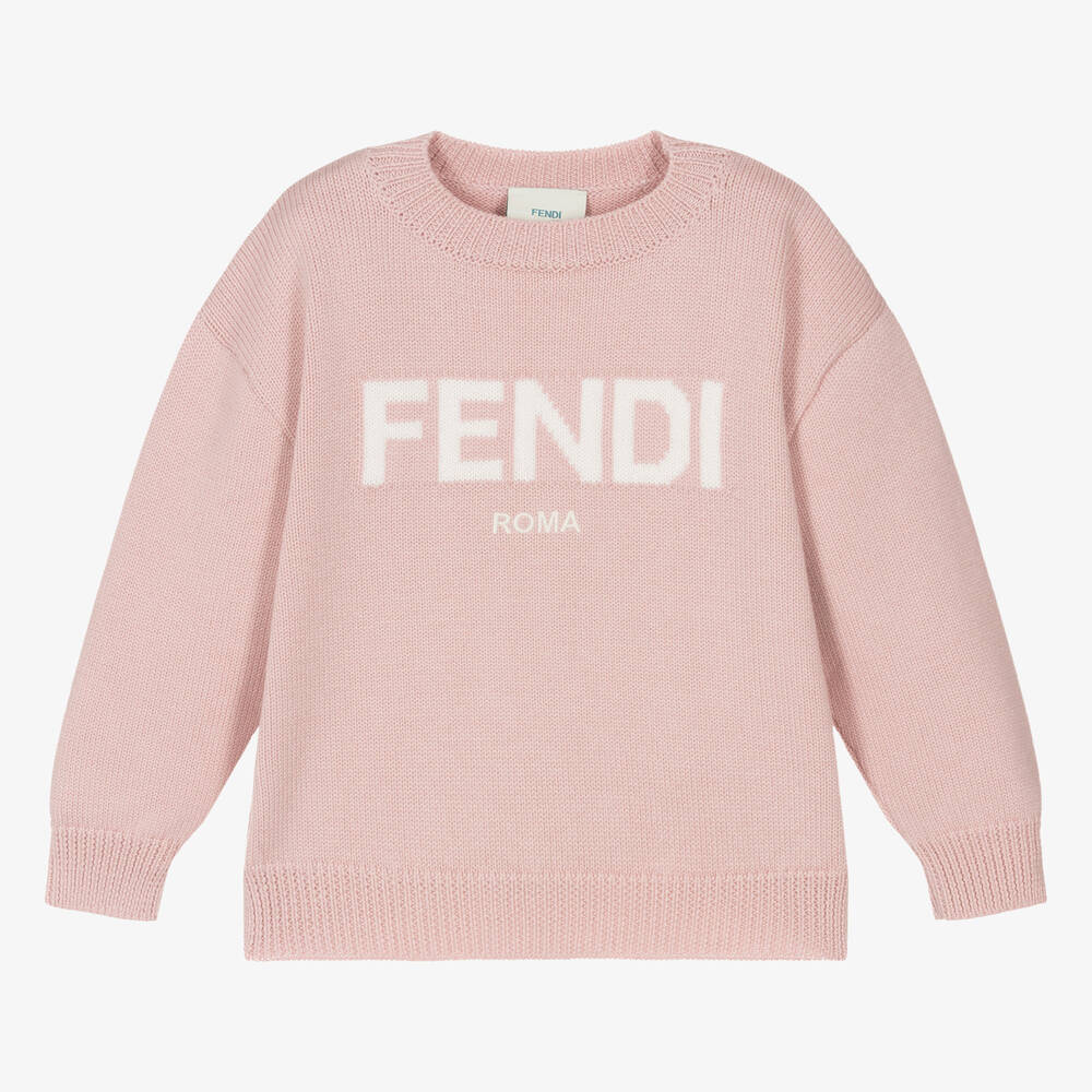 Fendi - Girls Rose Pink Knitted Wool Sweater | Childrensalon