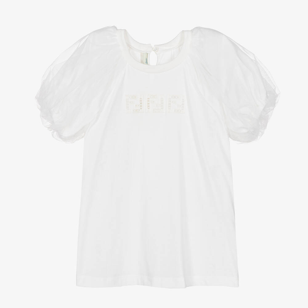 Fendi Kids' Girls White Cotton Logo T-shirt