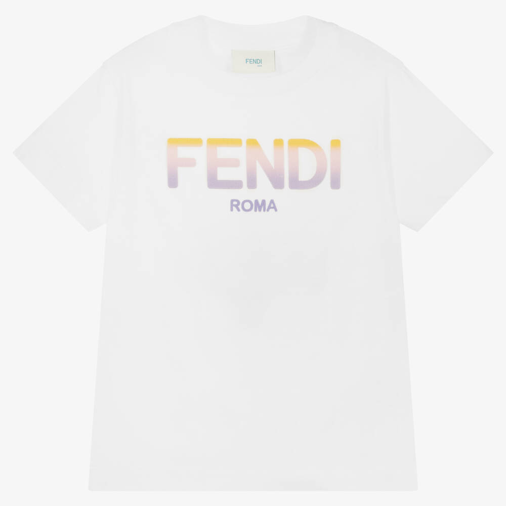 Fendi Kids' Girls White Cotton Logo T-shirt