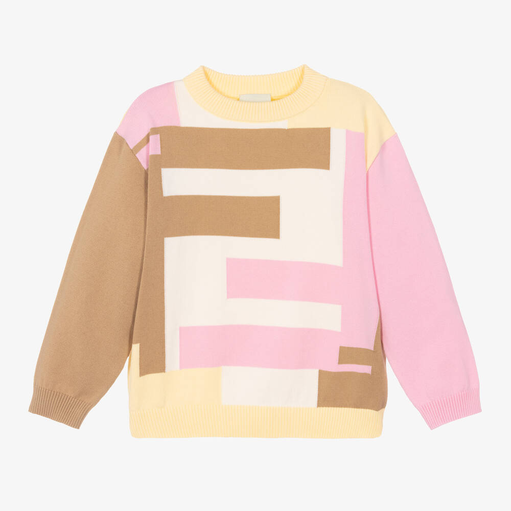 Fendi - Girls Yellow Cotton FF Logo Sweater | Childrensalon