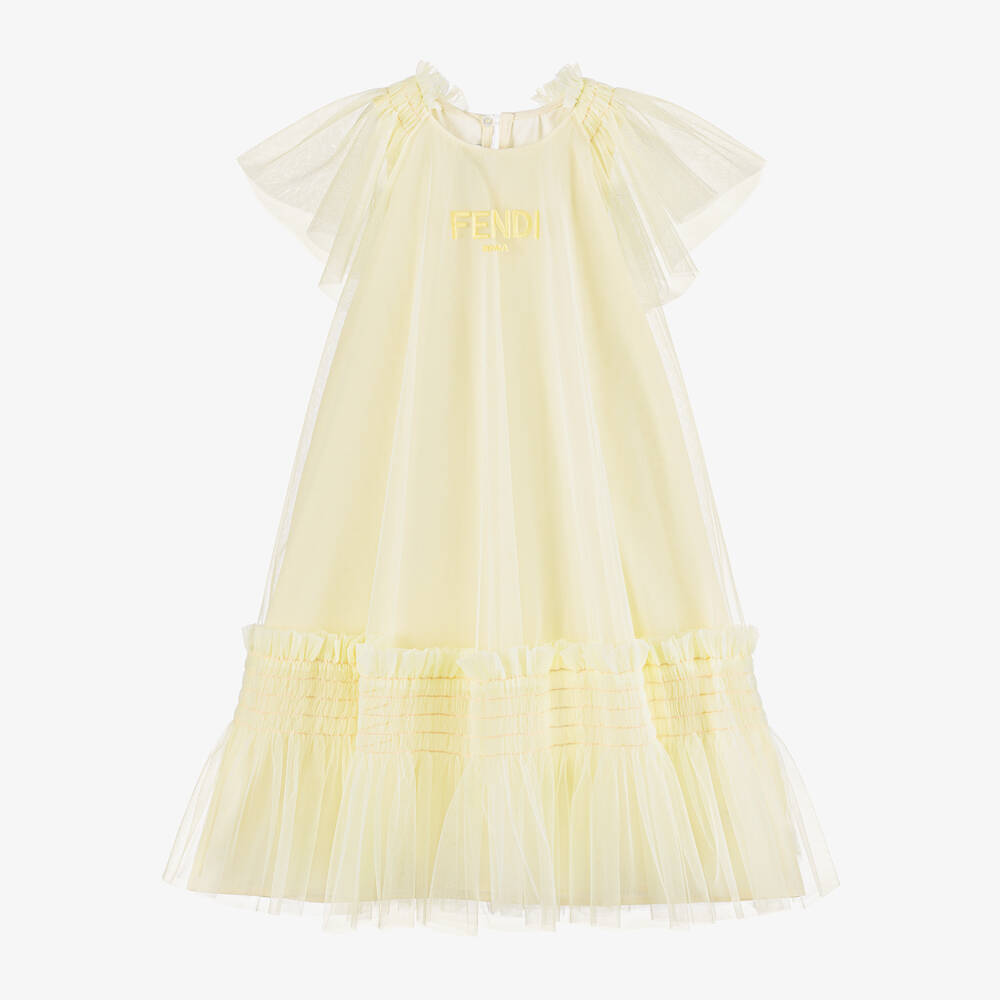 Fendi Babies' Girls Yellow Tulle Dress