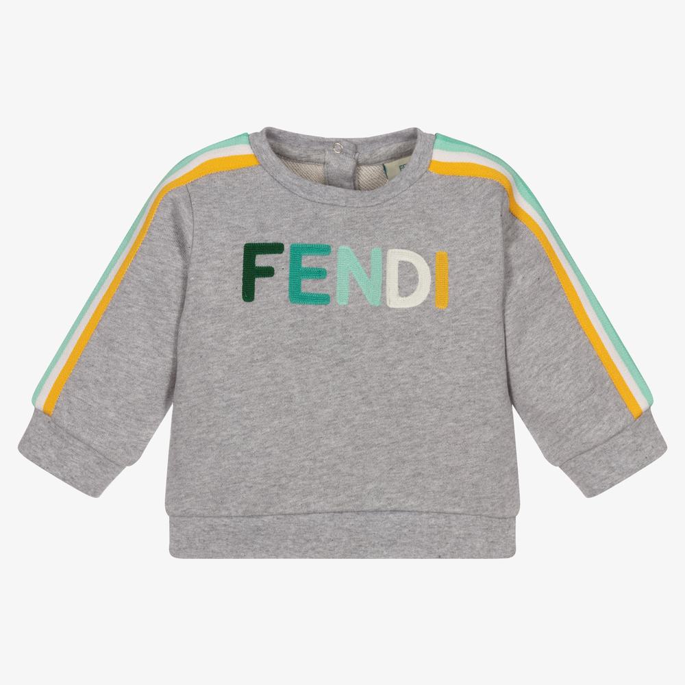 Fendi Babies' Grey Cotton Logo Sweatshirt In Grey