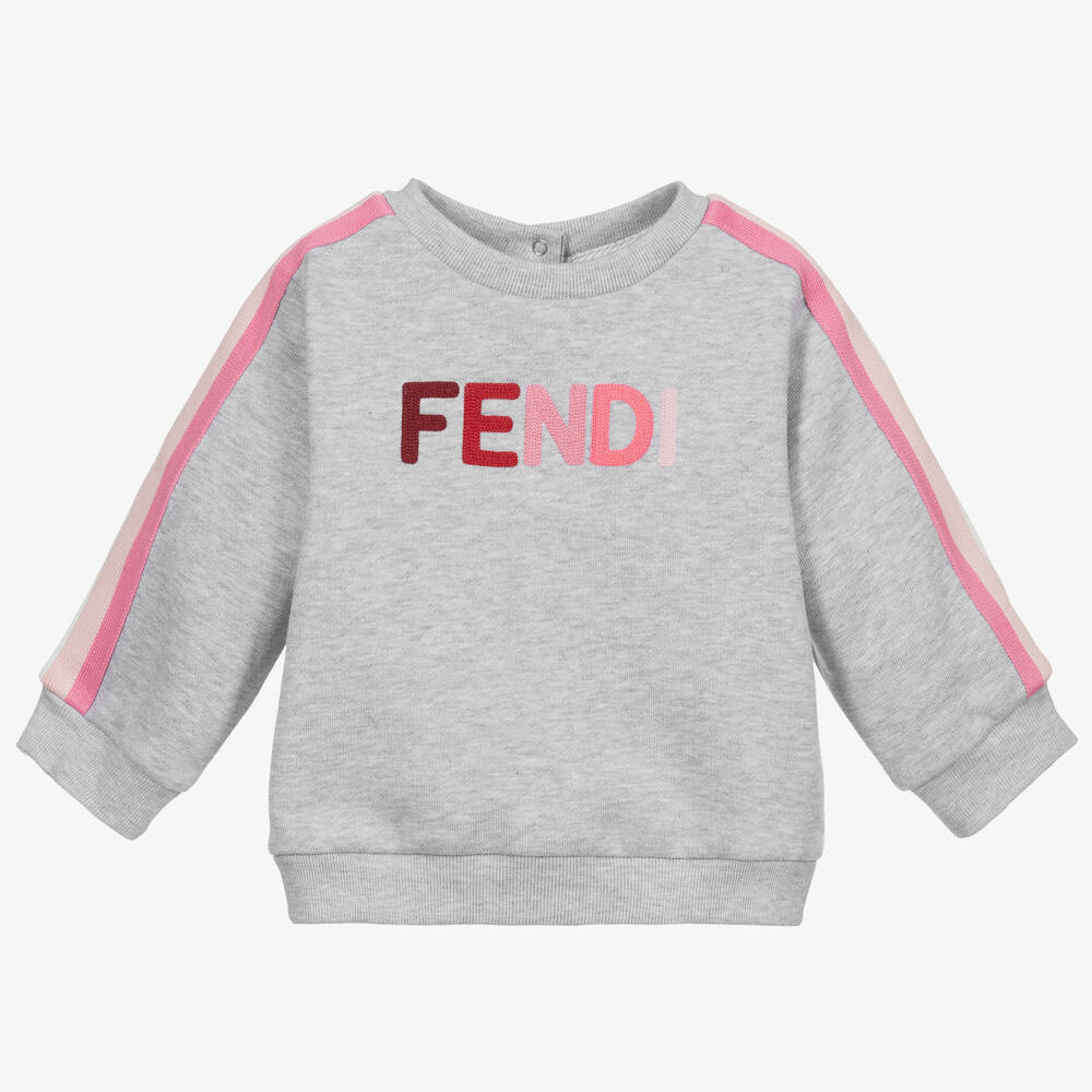 Fendi Babies' Girls Grey Logo Sweatshirt In White