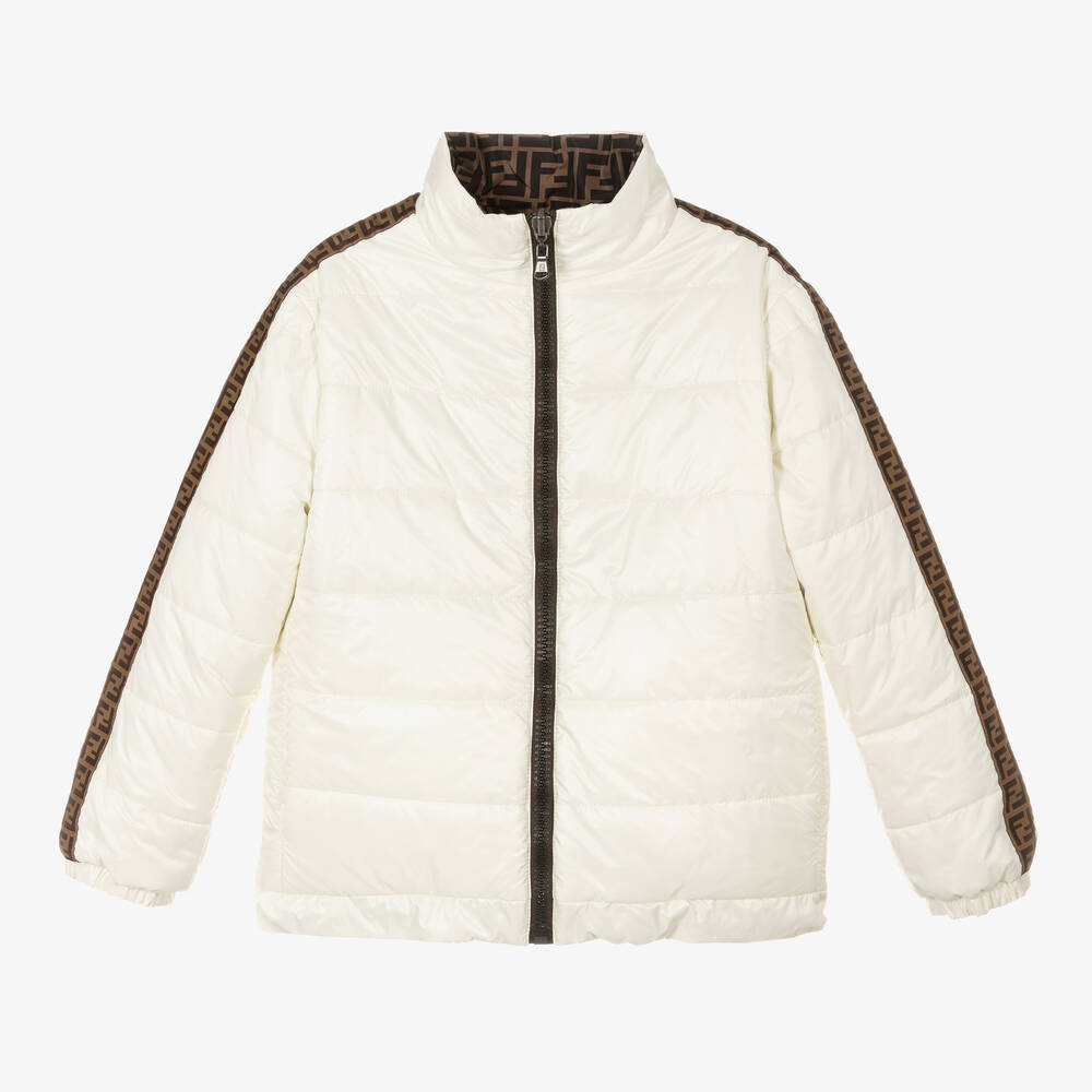 Fendi - Ivory & Brown FF Reversible Puffer Jacket | Childrensalon