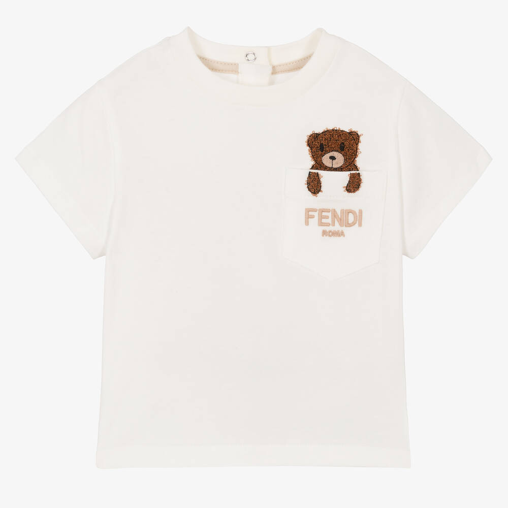 Fendi - T-shirt ivoire en coton Ours | Childrensalon