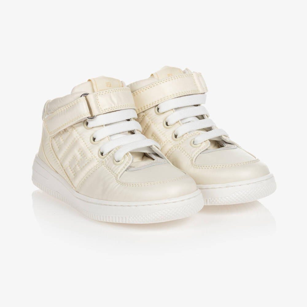 Fendi - Ivory Faux Leather High-Top Trainers | Childrensalon